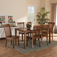 Baxton Studio Erion-Walnut-7PC Dining Set Baxton Studio Erion Modern and Contemporary Walnut Brown Finished Wood